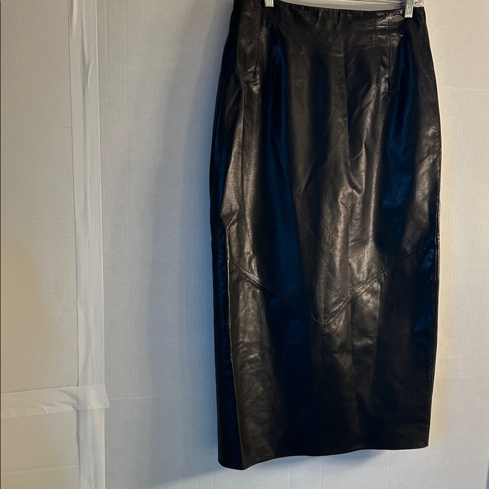 Georgetown Leather Design Vtg 1990’s Genuine Blk Leather Pencil Skirt. Sz 15/16